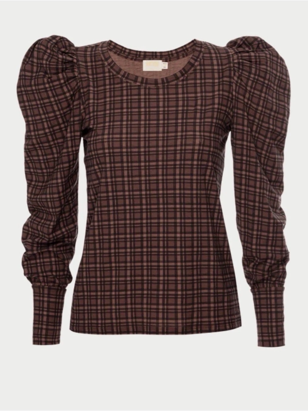 NWOT NEW Nation LTD Romy Billow Top Tartan Plaid Pima Cotton Long Sleeve Peru S